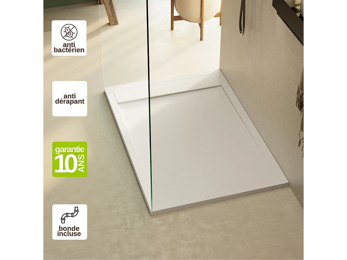 Receveur de Douche Extraplat 90x90cm Blanc - Résine Minérale - Antidérapant - Effet Ardoise - Bonde Incluse - LAVABERG