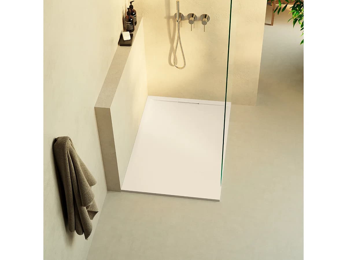 Receveur de douche 140x80 extra-plat Beige en résine minérale antidérapant effet ardoise - Ragnar LAVABERG