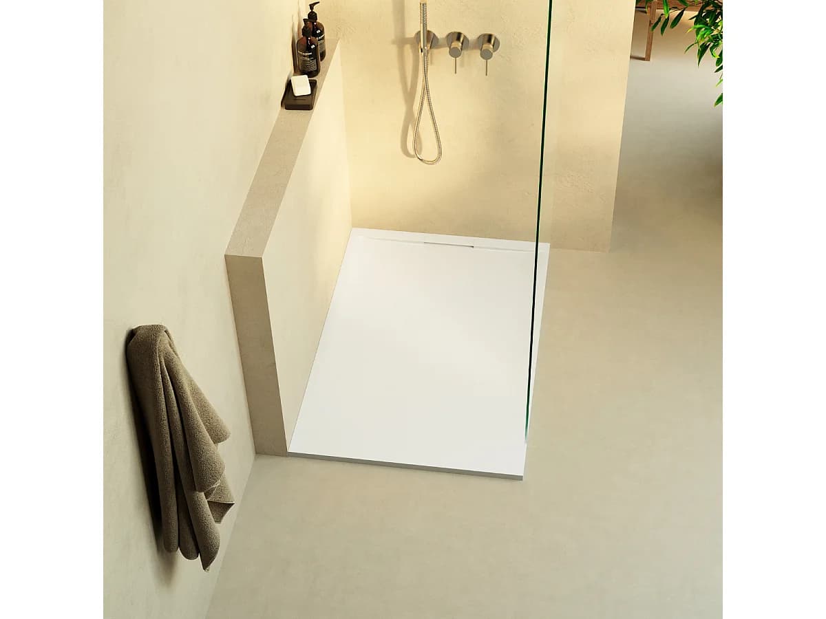 Receveur de douche 120x90 extra-plat Blanc en résine minérale antidérapant effet ardoise - Ragnar LAVABERG