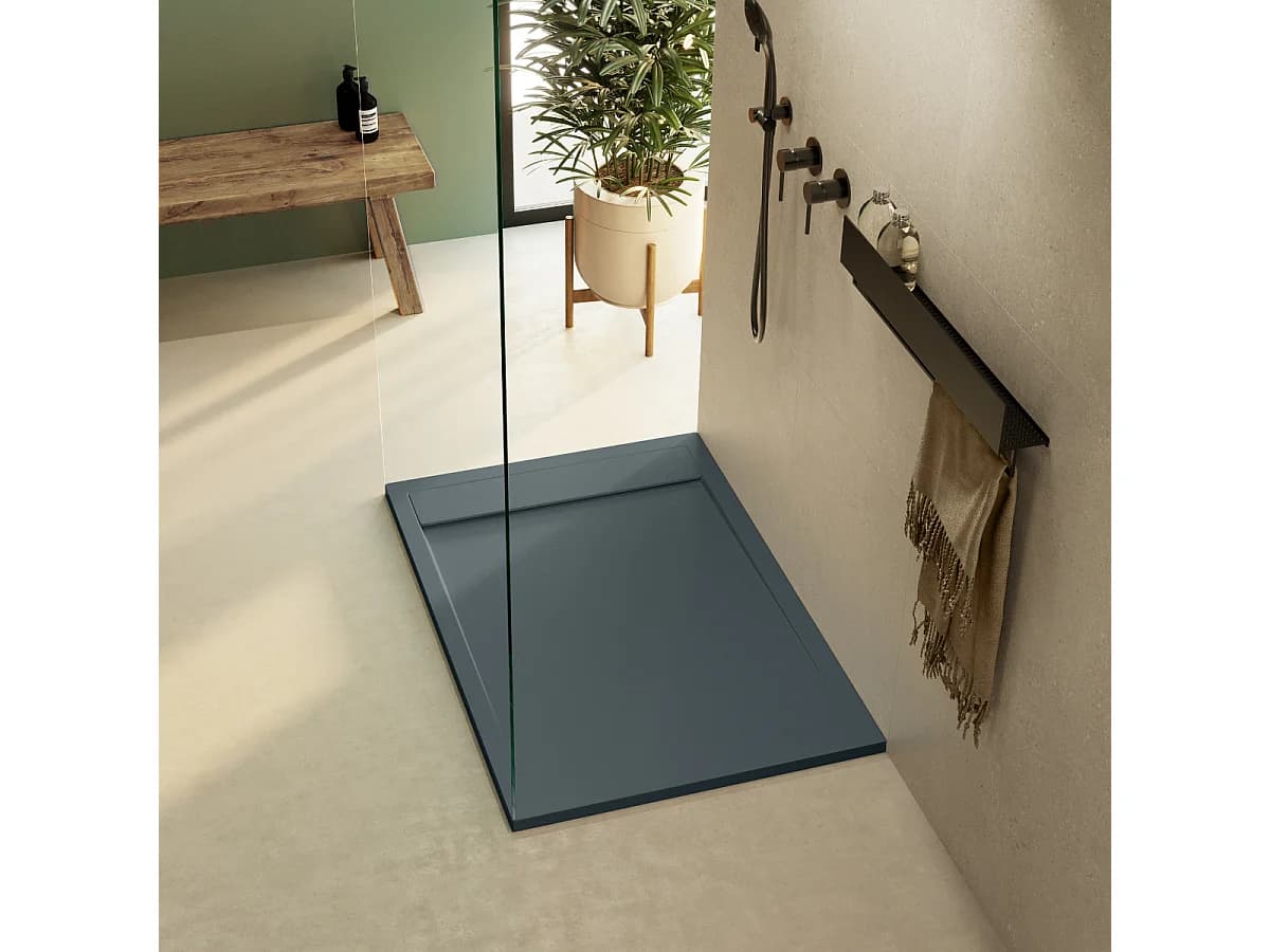 Receveur de douche 180x90 extra-plat Anthracite en résine minérale antidérapant effet ardoise - Magnus LAVABERG
