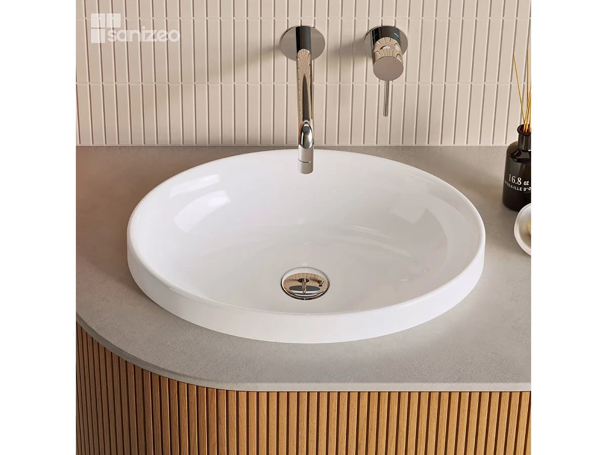 Vasque à encastrer ovale - Blanc Brillant en Résine - L50 x l37 x H12 cm - Mod. RUNA LAVABERG