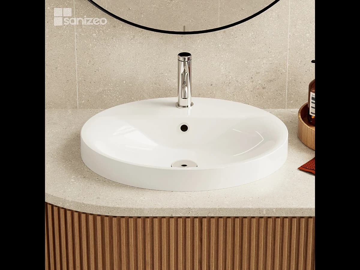 Vasque à encastrer ovale - Blanc Brillant en Résine - L55 x L45 x H13 cm - Mod. LEIF LAVABERG