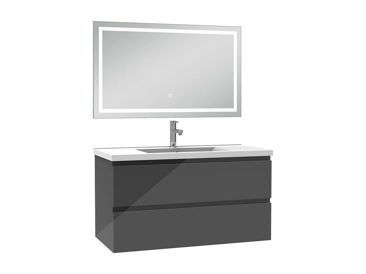 AICA Ensemble meubles salle de bains Anthracite 100cm,lavabo+miroir LED antibuée,3 couleurs dimmable+mémoire