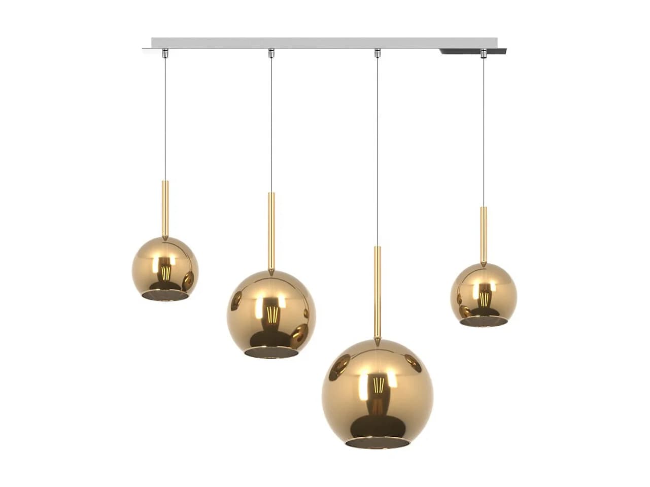 Lustre moderne 4 lumières suspension verre doré Future - Douille E27 max 60W - Structure chromée 88x25x220cm