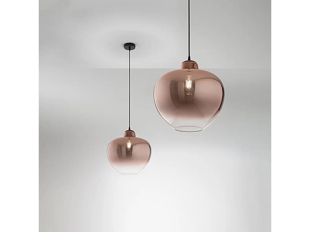 Suspension Bowl En Verre Couleur Cuivre, Douille E27 Max 60W, Monture Noir Mat Et Câble En Tissu Noir Élégant - Perenz Illumine Votre Intérieur.