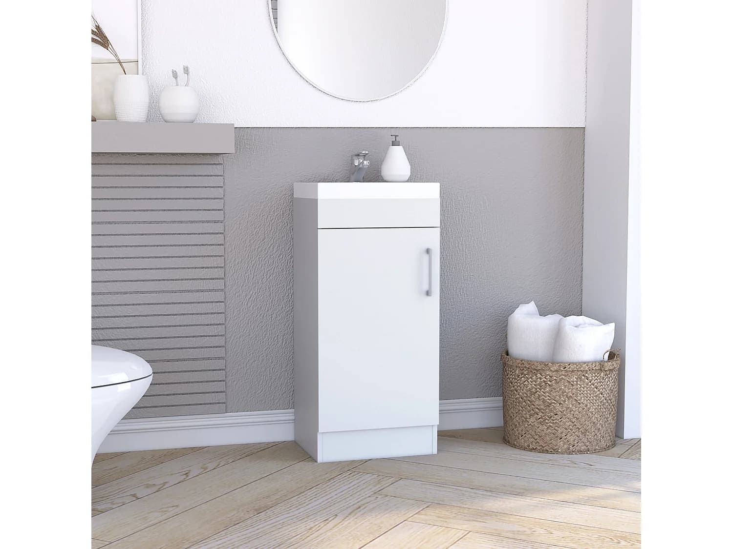Meuble de salle de bain Madrid avec 1 porte et rangement inférieur, blanc, 83 cm X 40 cm X 33 cm