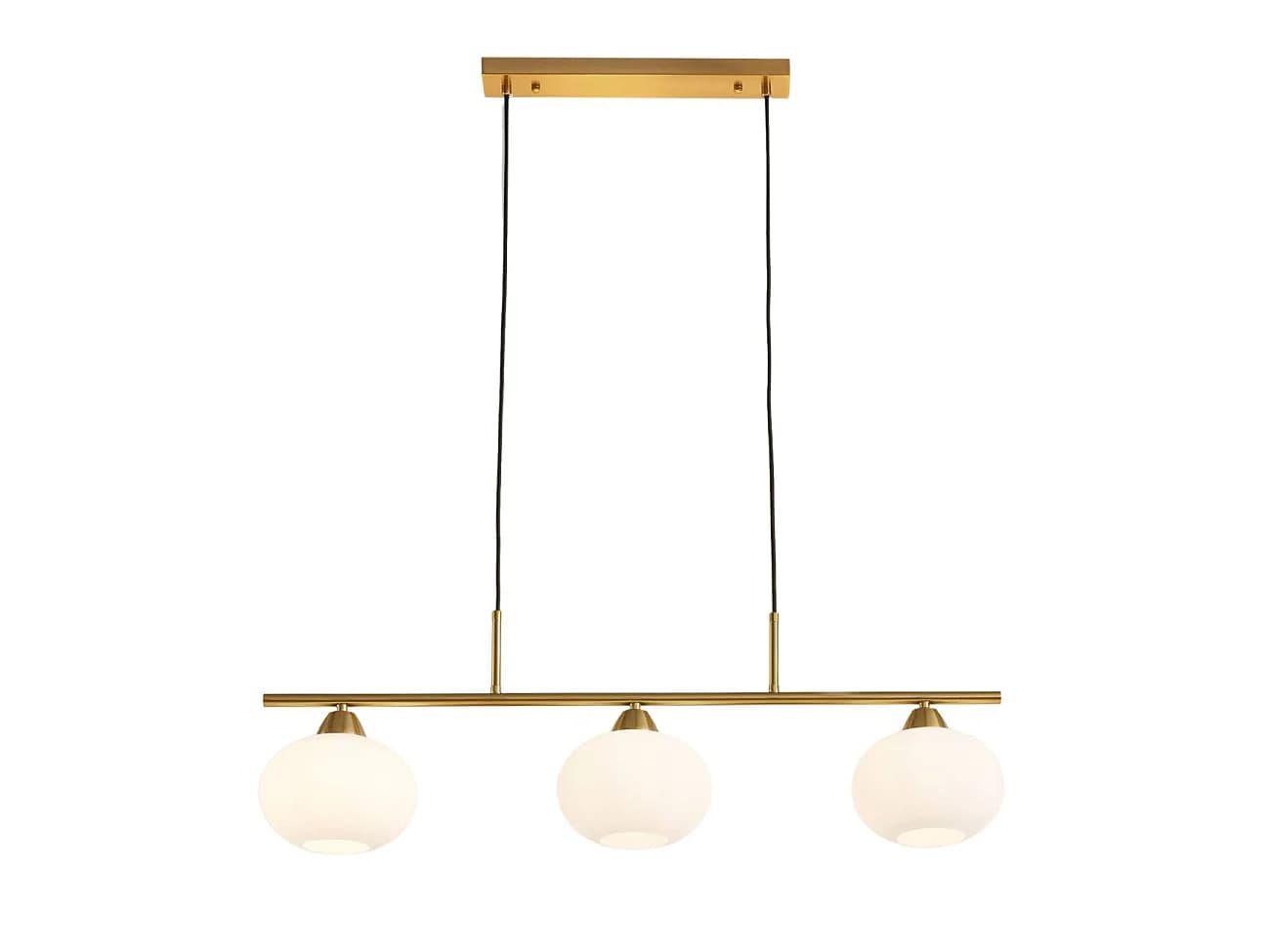 Suspension triple dorée abat-jours en verre blanc - Alcyone