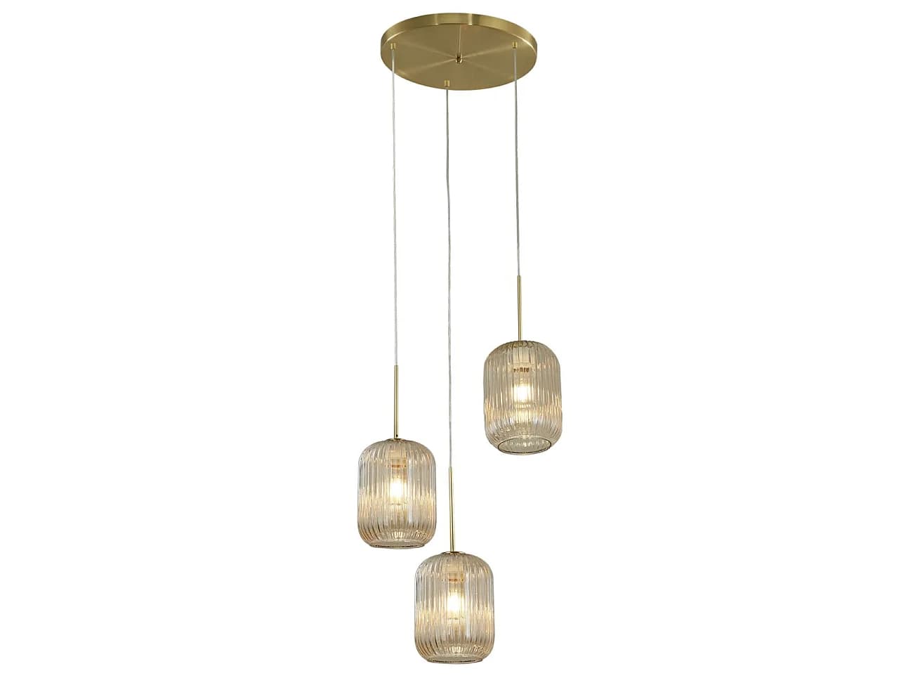 Suspension triple verre cannelé couleur ambrée - Rosalia