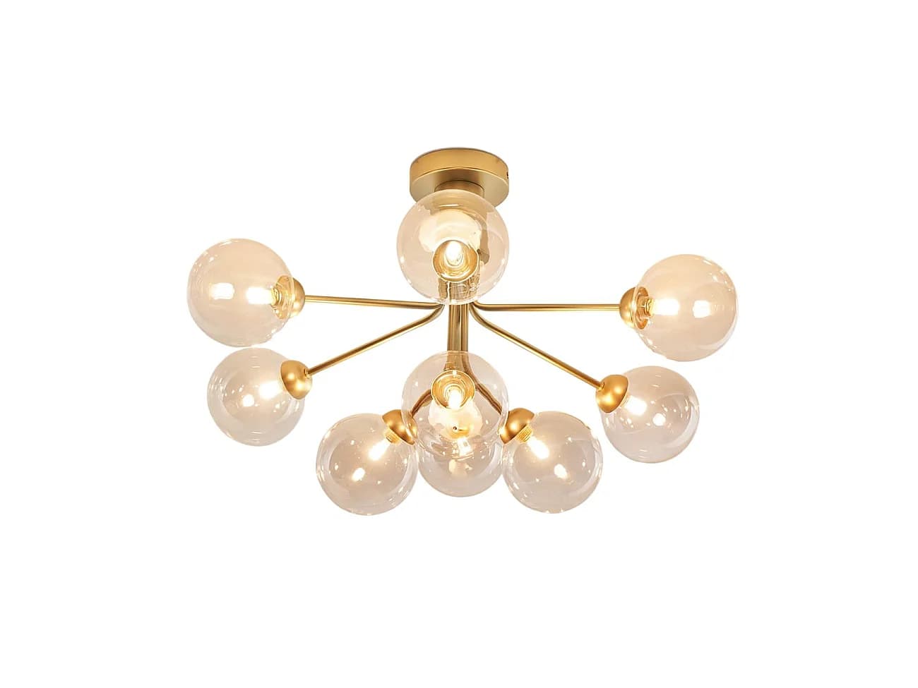 Grand lustre élégant doré 9 boules transparentes - Audrey