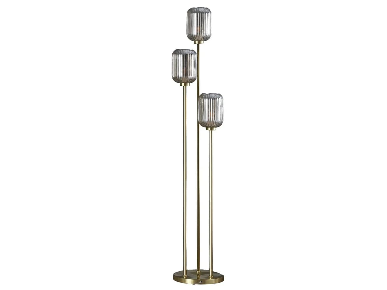 Grand lampadaire triple doré verres ambrés - Rosalia