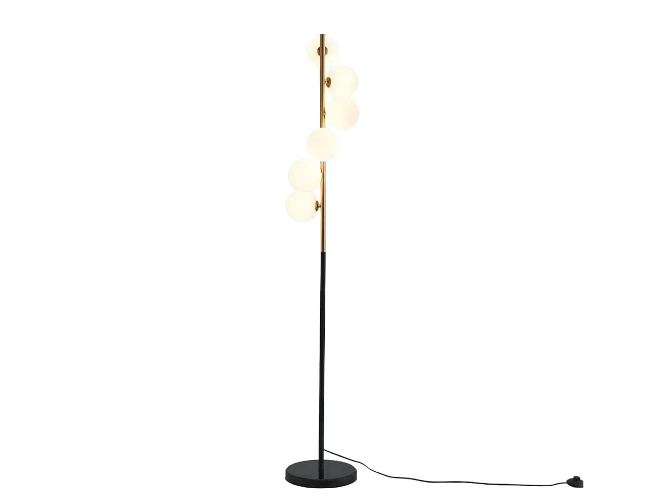 Lampadaire design noir et laiton sphères blanches - Sierra