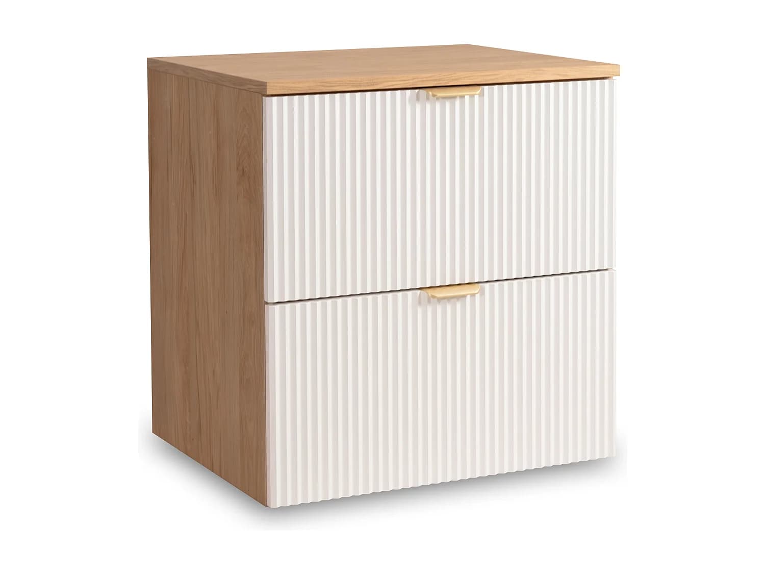 Meuble lavabo WENA, façades cannelées, Willy, 60x60x47 cm, Blanc/Noyer