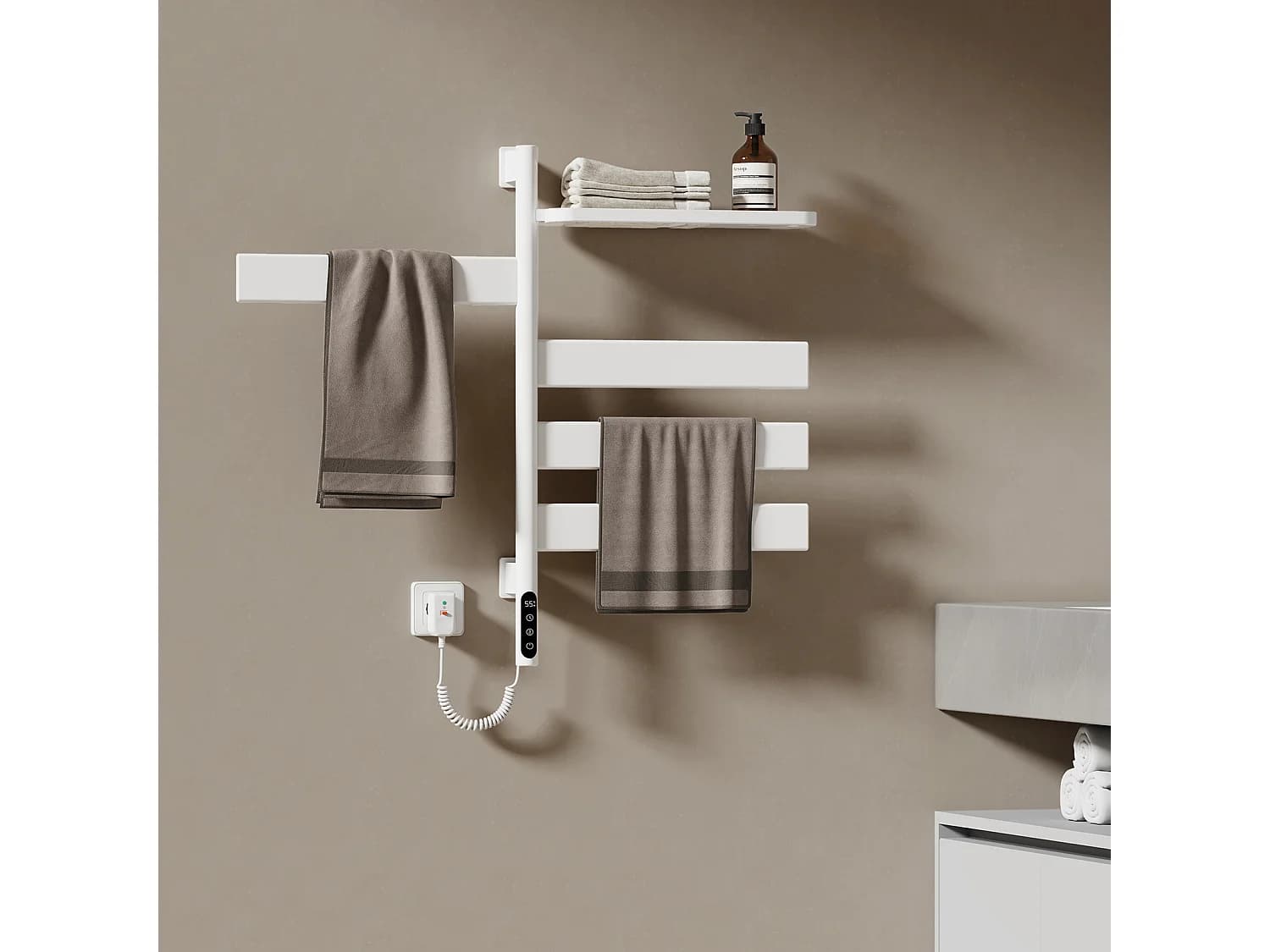 EMKE Sèche-serviettes électrique, acier inoxydable thermostat WiFi pivotant H.76 x L.45 cm, Blanc