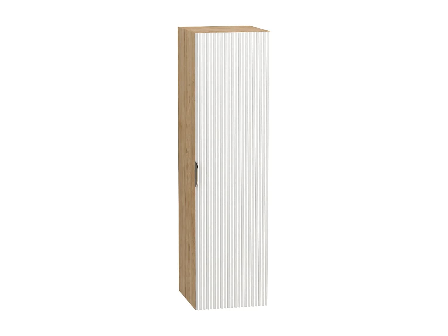 Meuble colonne suspendu de salle de bain WENA, façades cannelées, Willy, 120x33x33 cm, Blanc/Noyer