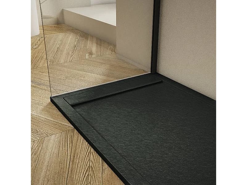 Receveur de douche 80x120cm extra plat RIBERA en résine surface ardoisée noir Grille noire