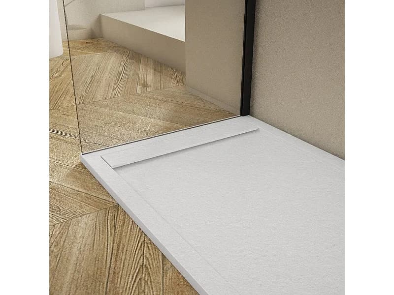 Receveur de douche 90x180cm extra plat RIBERA en résine surface ardoisée blanc Grille blanche