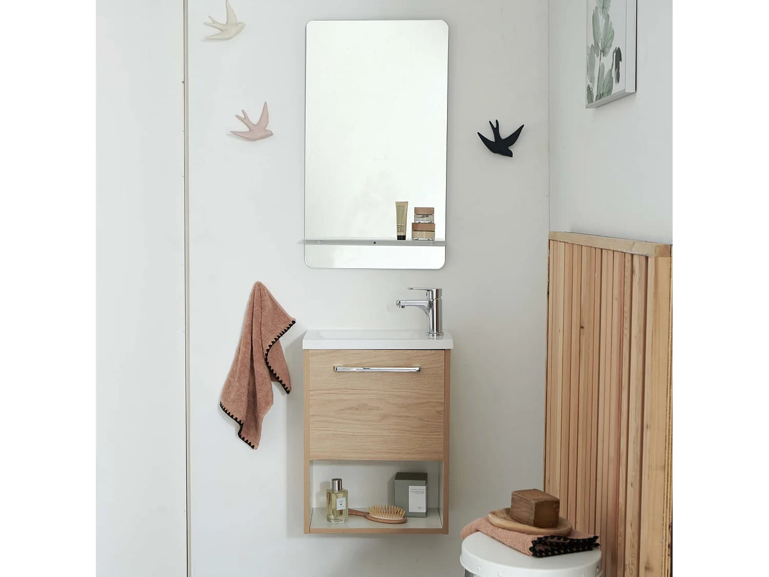 Ensemble meuble lave-mains NIKA + robinet TAP + Miroir SIMONA
