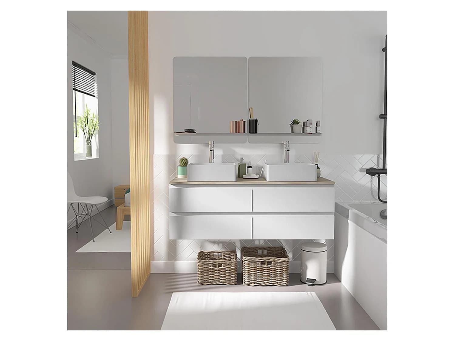 Meuble double vasque SORRENTO suspendu avec plan effet bois 120 cm