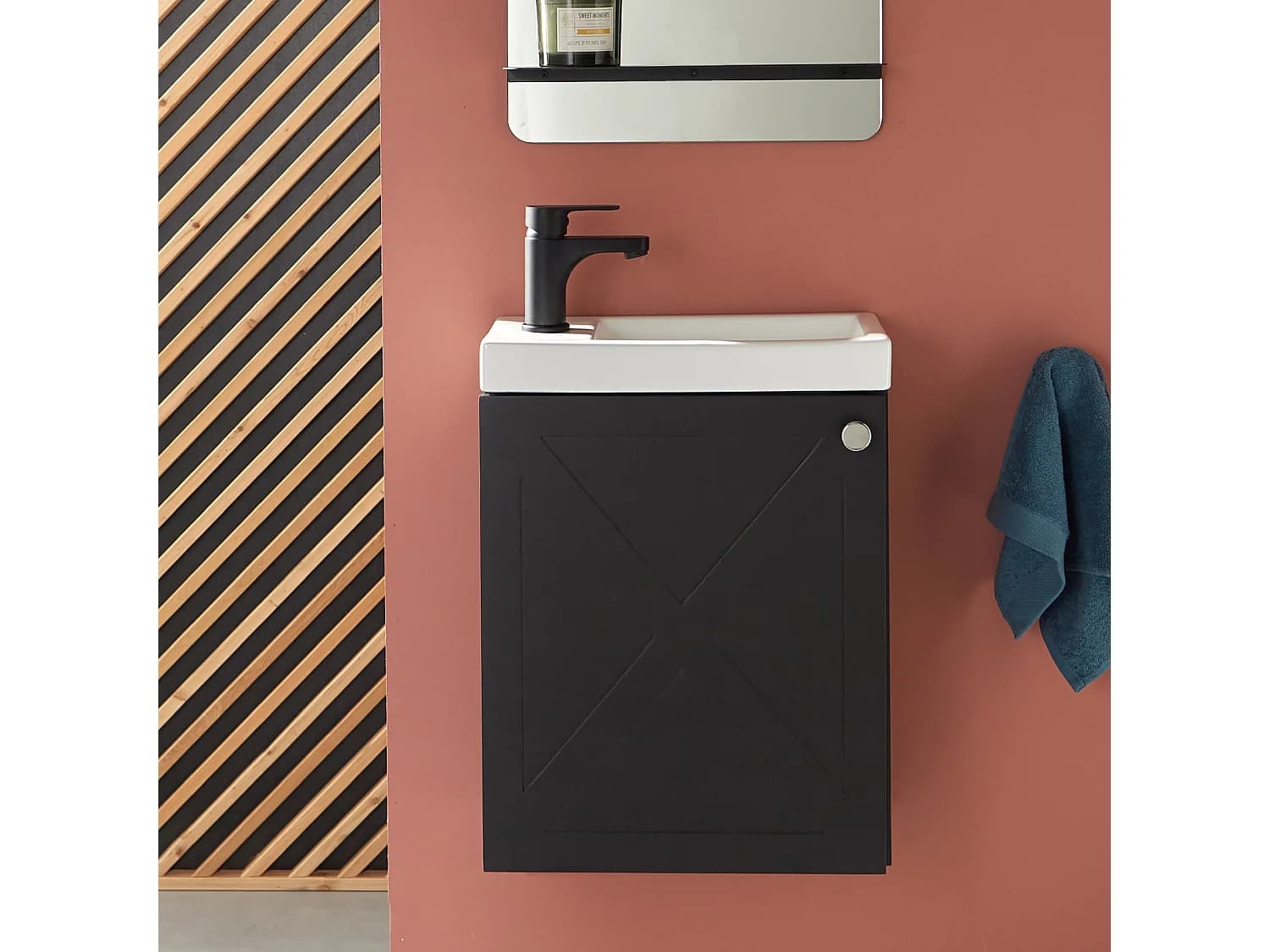 Meuble lave-mains AVA noir + robinet noir