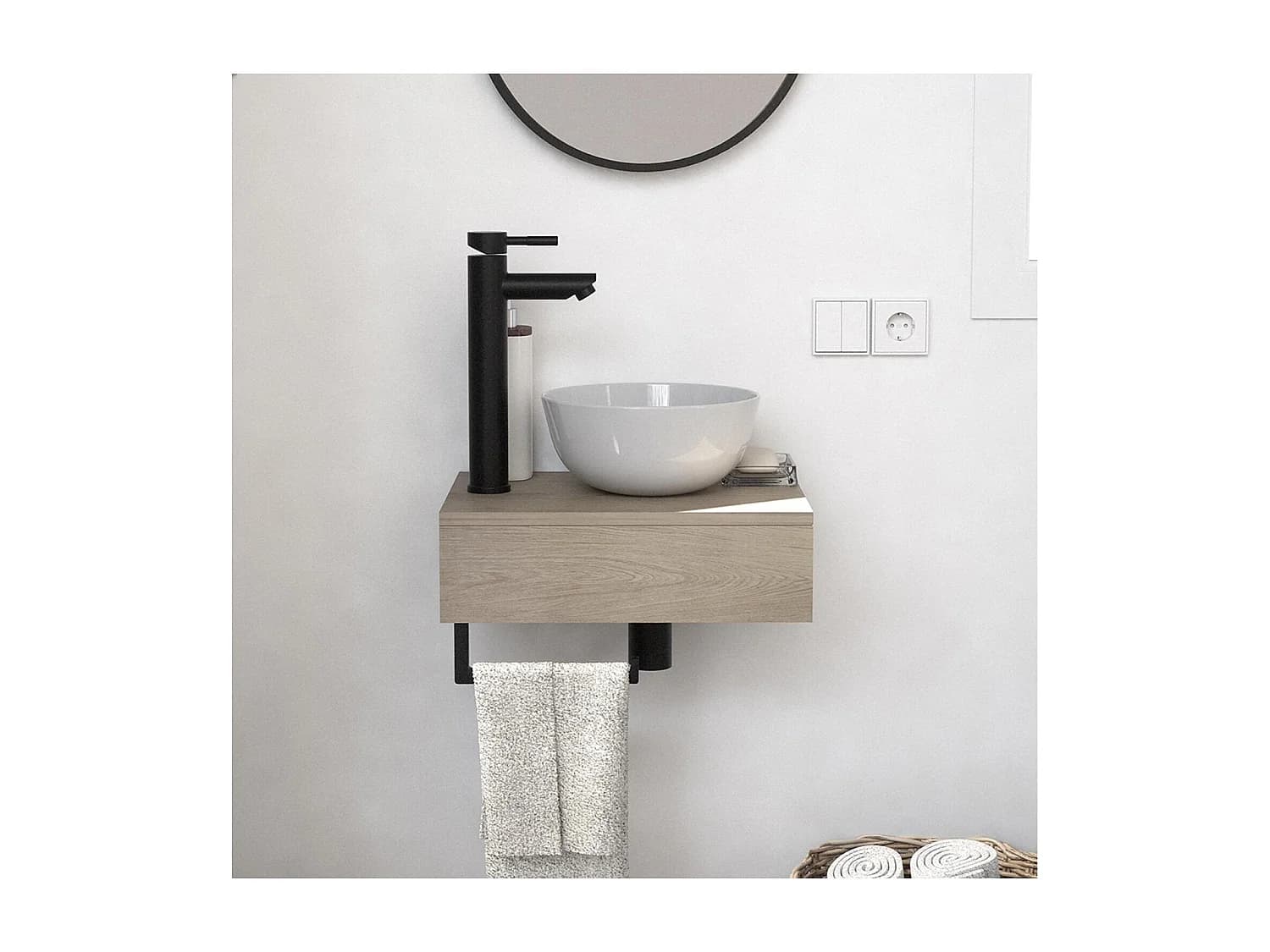 Meuble lave-mains SOHO plan épais vasque blanche