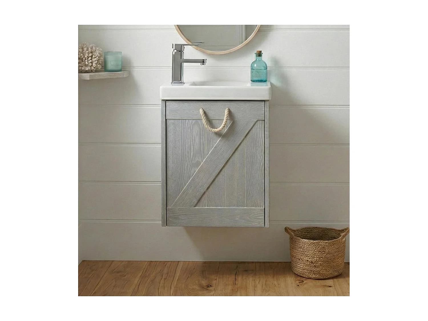 Meuble lave-mains gris bord de mer + robinet MISTRAL