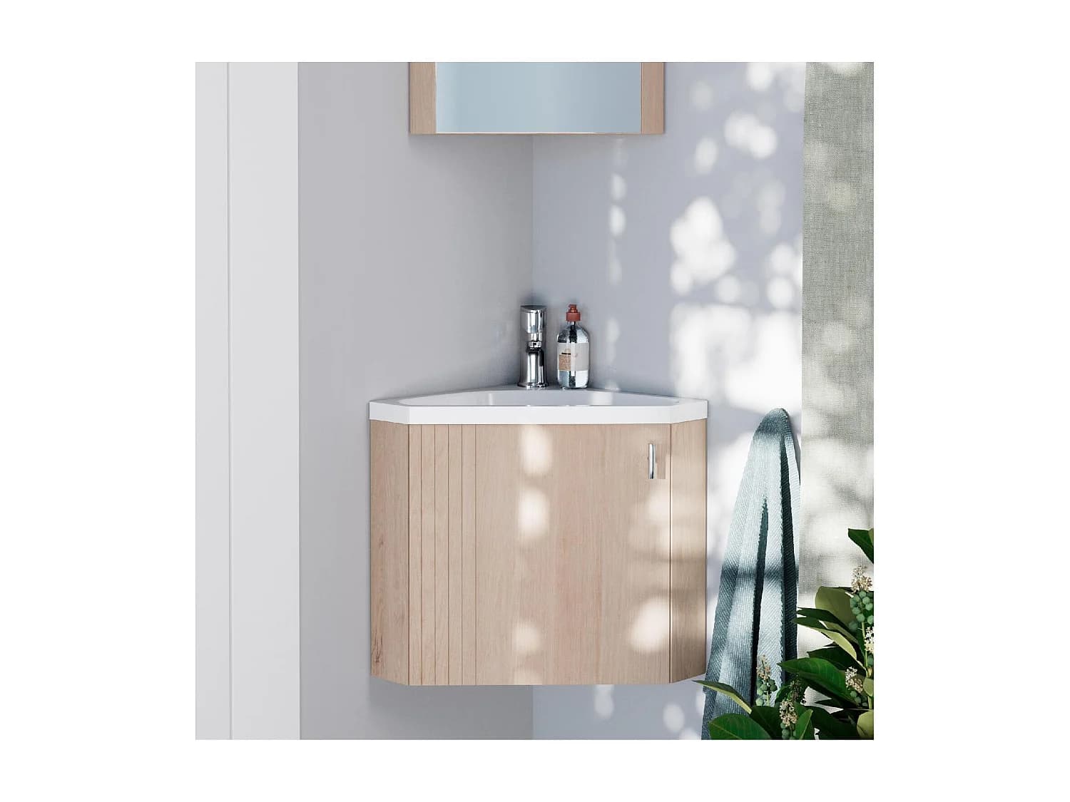 Meuble lave-mains d'angle décor chêne KODA