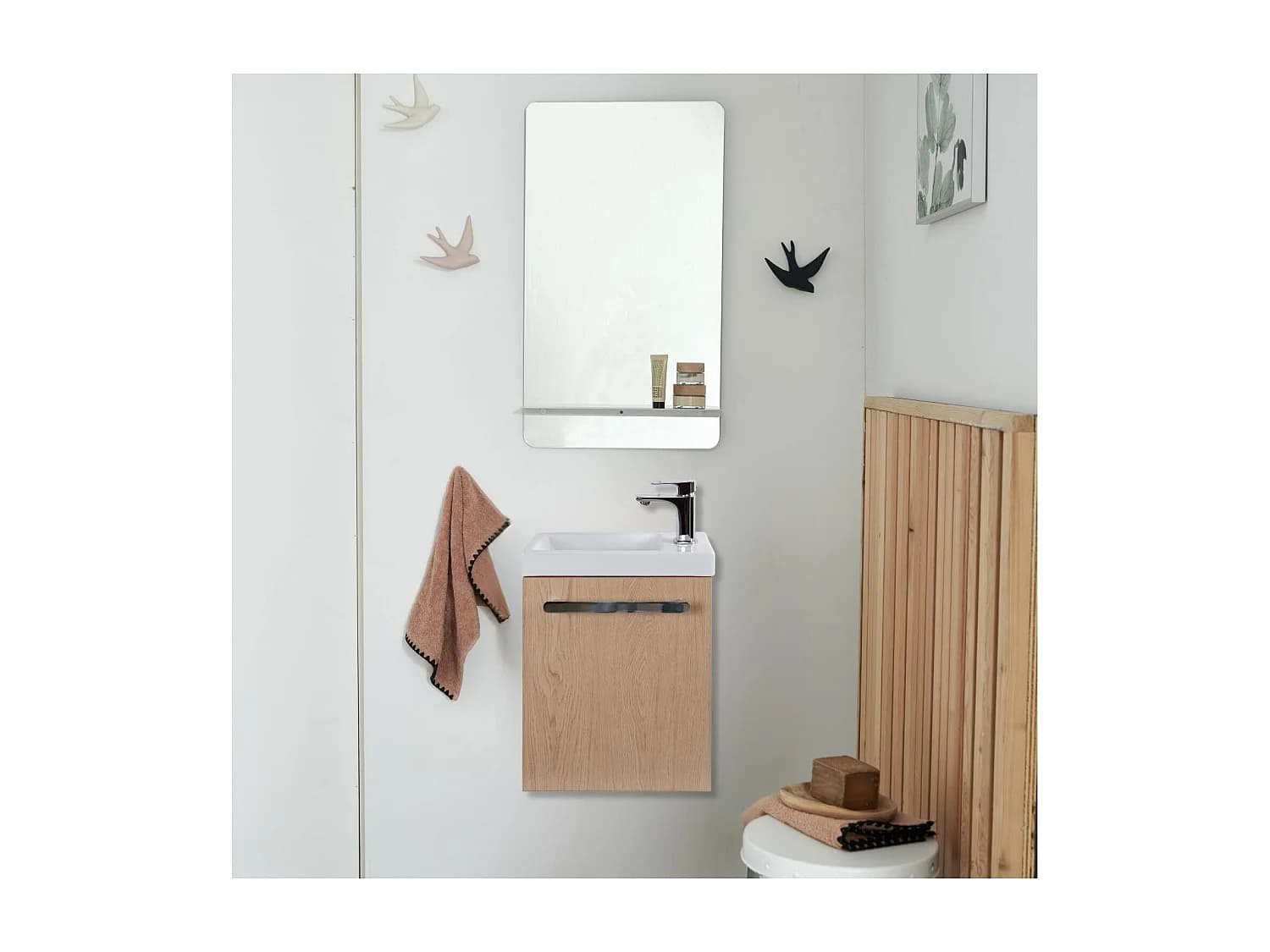 Ensemble lave-mains suspendu NEVADA avec miroir tablette