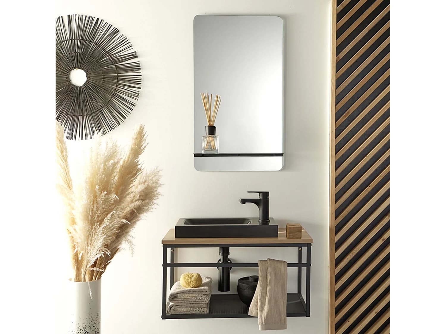 Ensemble lave-mains WILO grande largeur avec robinet et miroir 60cm