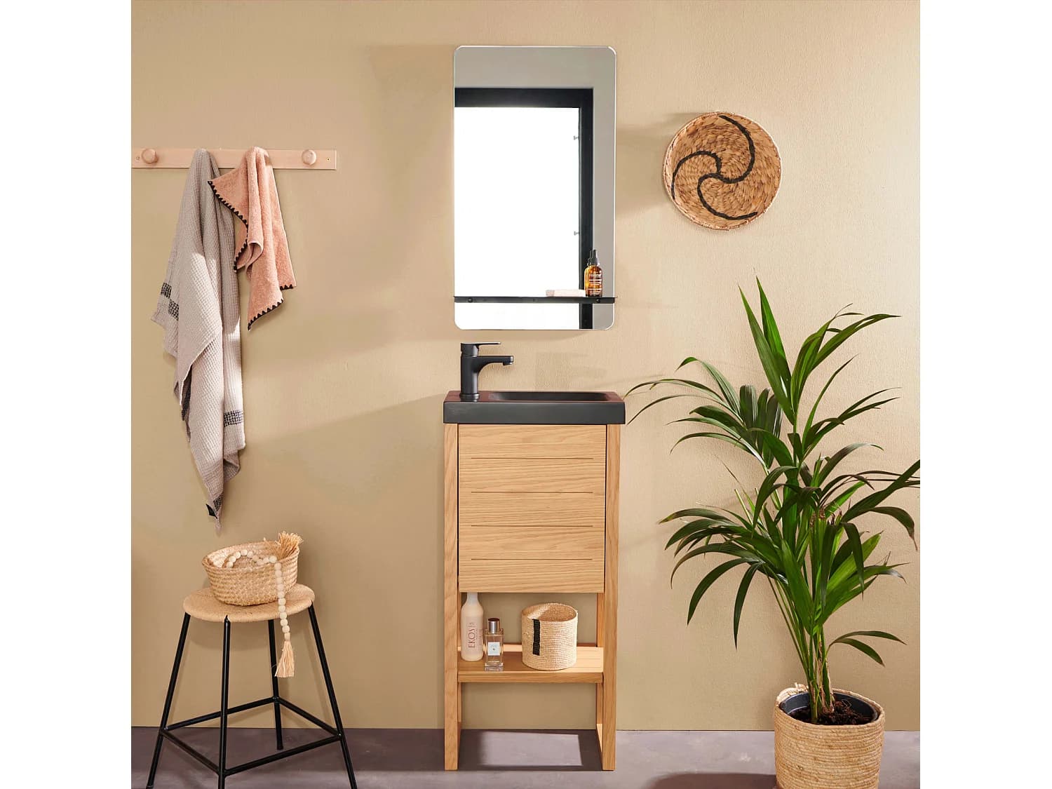 Meuble lave-mains ATOLL avec vasque noire + miroir
