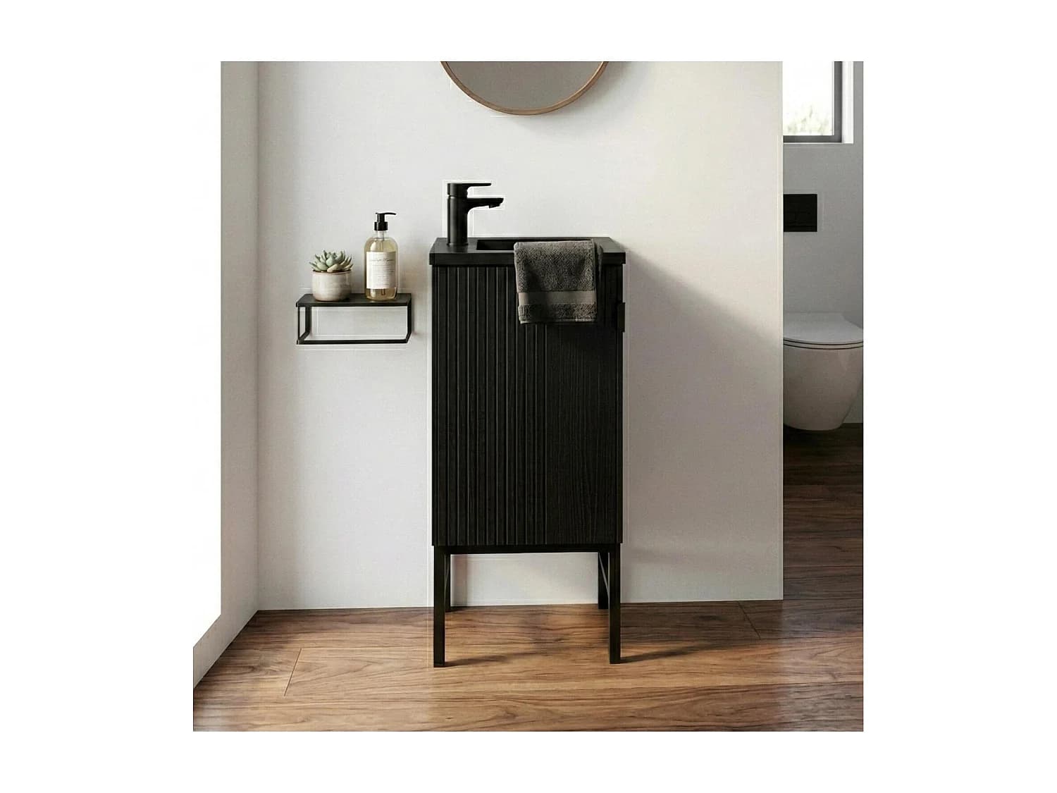 Ensemble meuble lave-mains chêne carbone + robinet STUDIO
