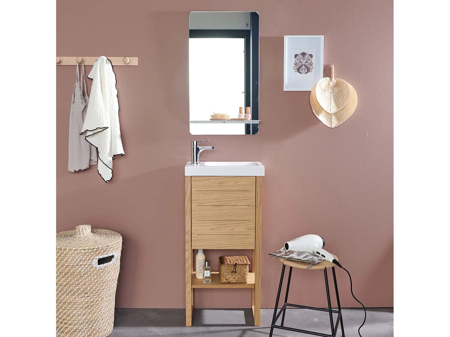 Meuble lave-mains ATOLL avec vasque blanche + miroir