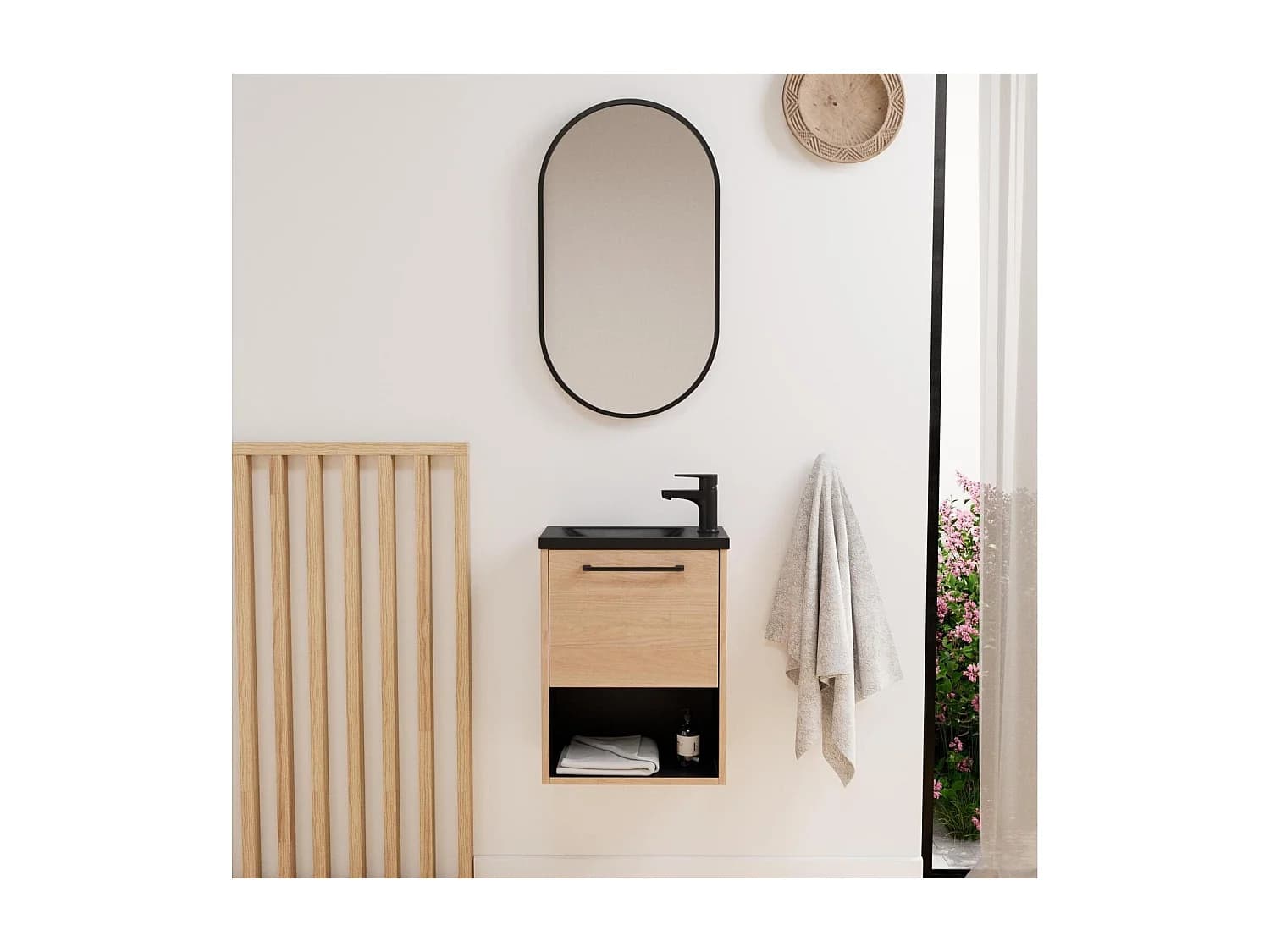 Ensemble lave-mains NIKA avec niche, robinet et miroir ovale