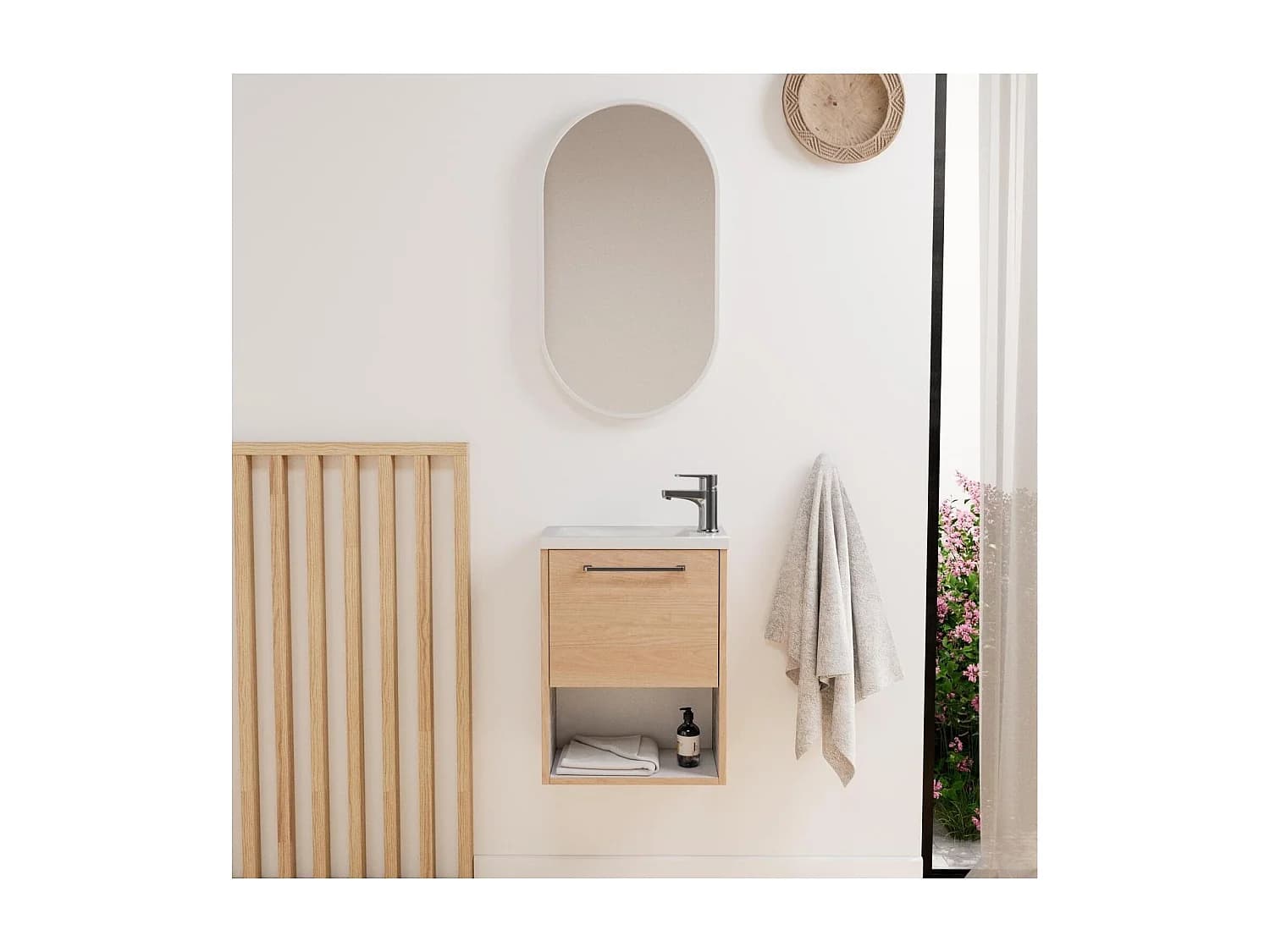 Ensemble lave-mains NIKA avec niche et miroir ovale