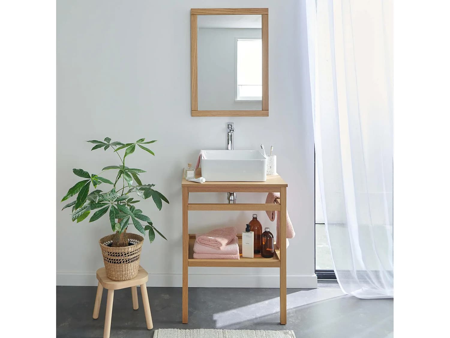Meuble simple vasque sur pieds en chêne 60 cm - sans vasque