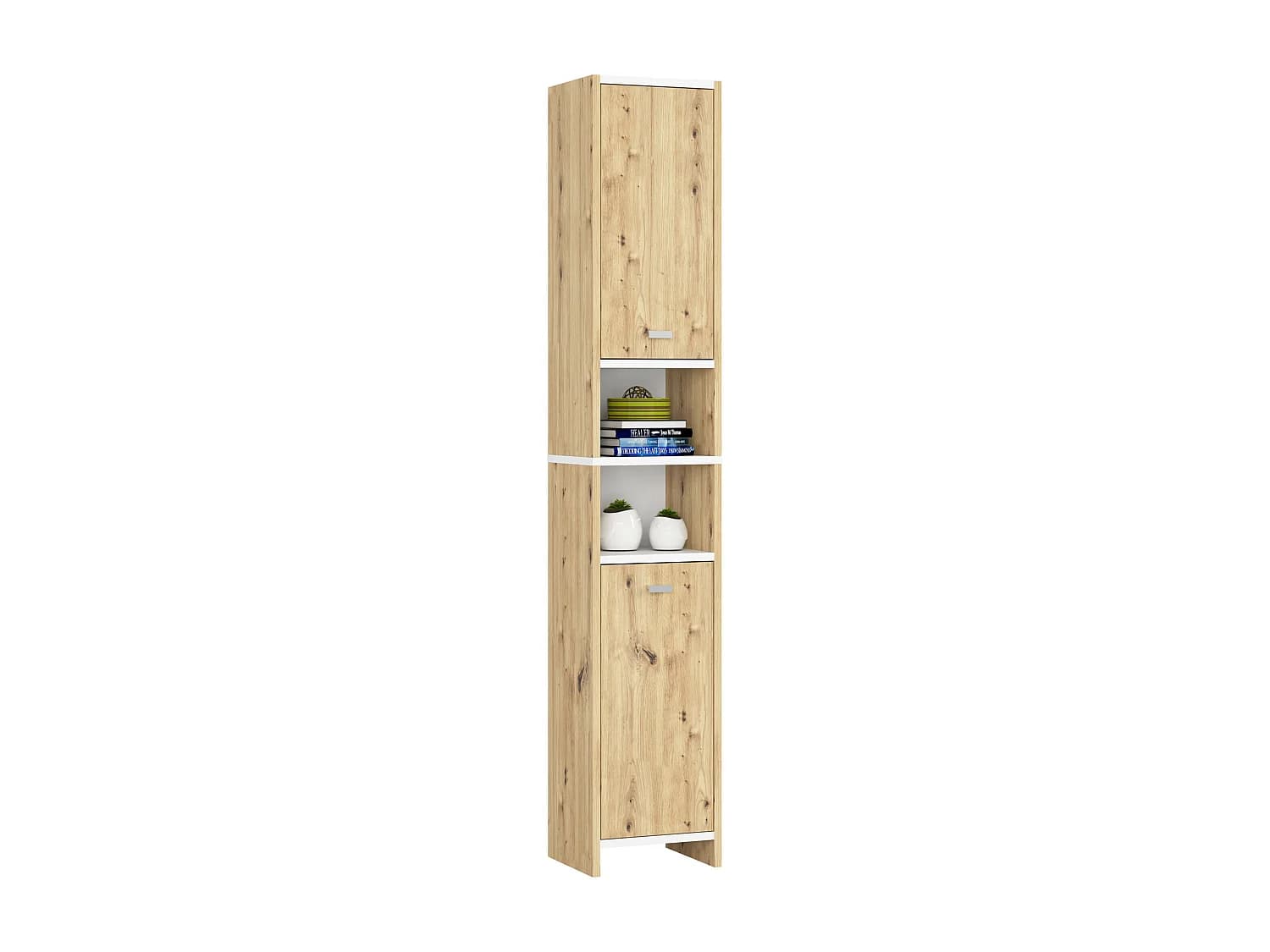 Colonne salle de bain AKORD BETI Chêne Artisan 32 cm 2 portes façade Blanche 4 étagères 32x28x180 cm