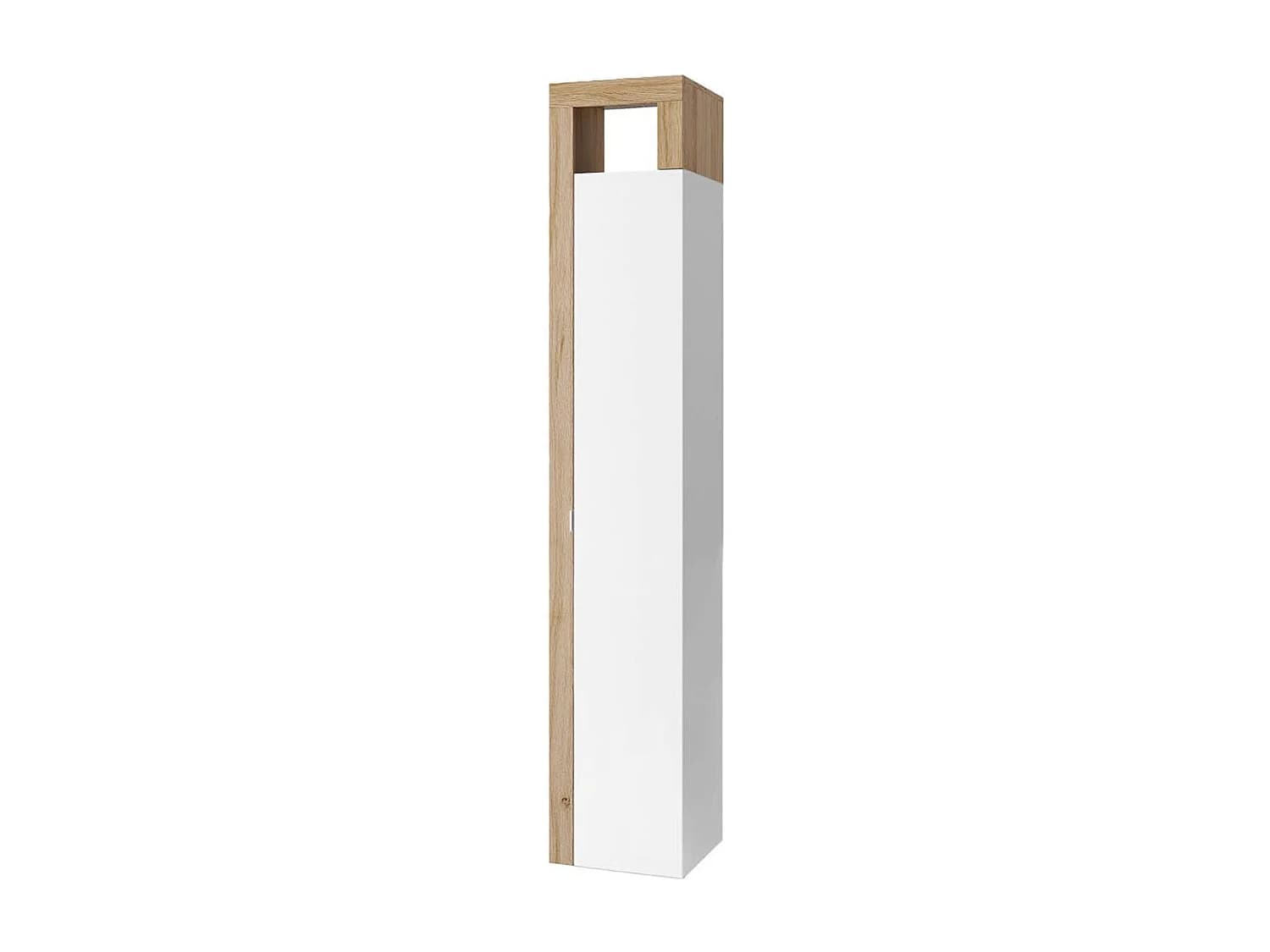 ARTURO - Armoire 1 porte 5 étagères blanc laqué et aspect bois finition Cadiz