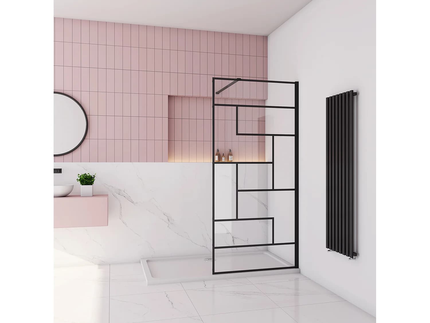AICA paroi de douche 80x200cm avec barre de fixation carrée 140cm,Paroi de douche à l'italienne,8mm verre anticalcaire,style atelier - Noir mat