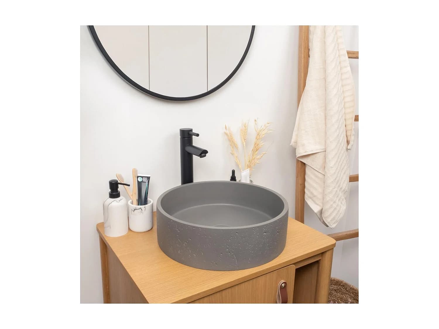 Vasque à poser ronde en béton travertin 39cm