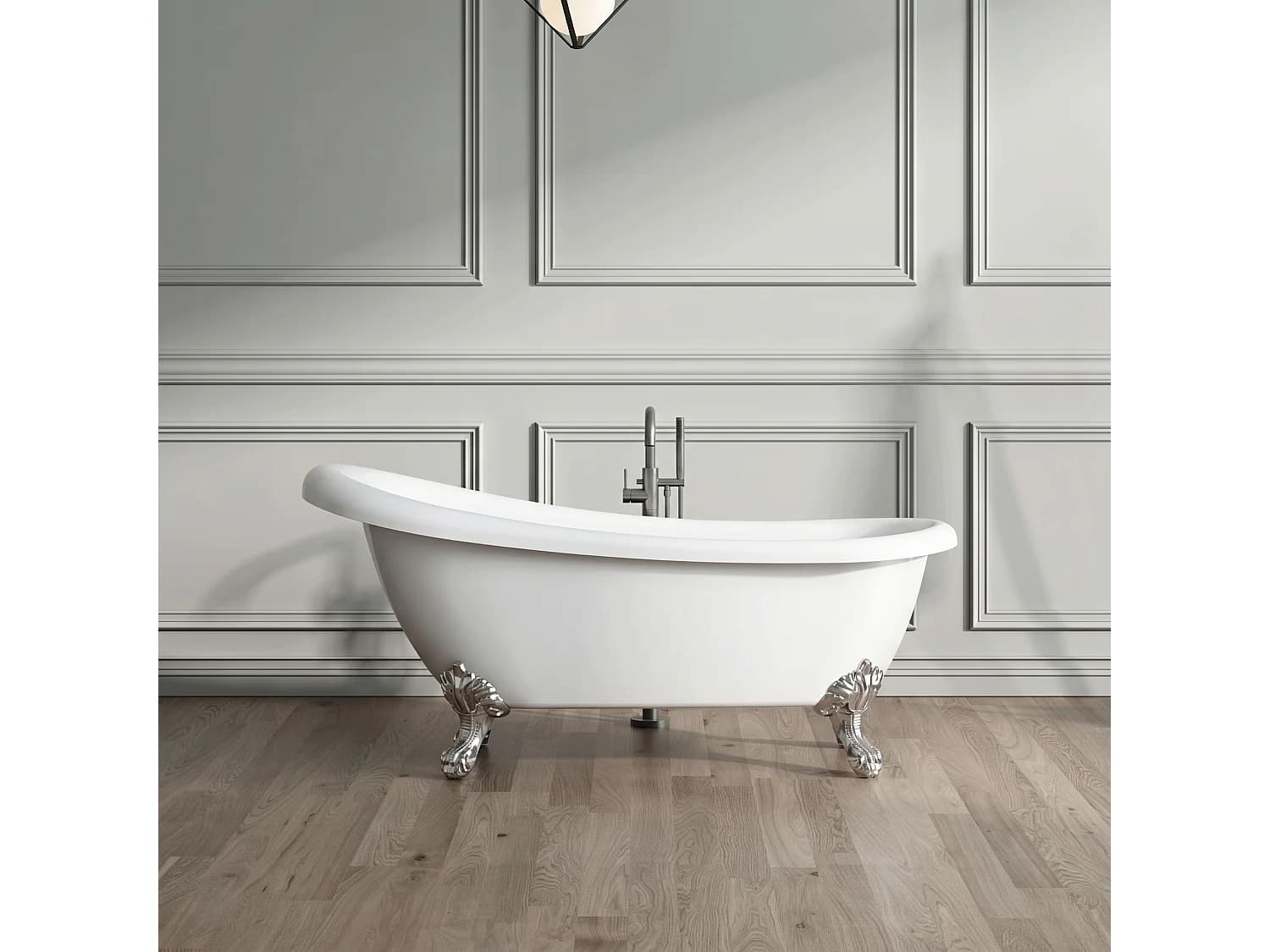 Baignoire sur pieds rétro RICHMOND Blanche 155 cm Pieds d'Aigle Chromés