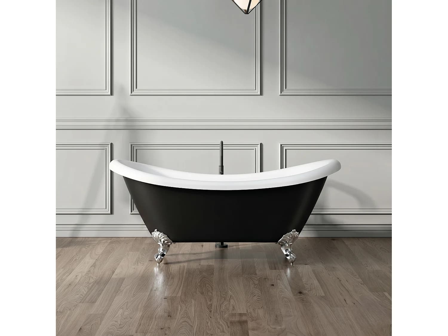 Baignoire sur pieds rétro DARLINGTON Noire 175 cm Pieds d'Aigle Chromés