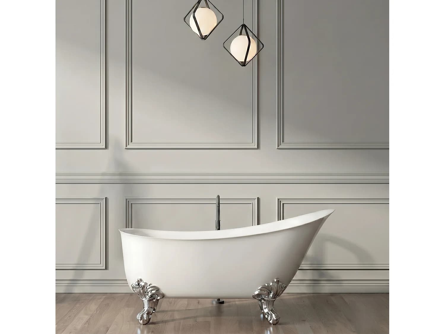 Baignoire sur pieds rétro BALMAIN Blanche 161 cm Pieds d'Aigle Chromés