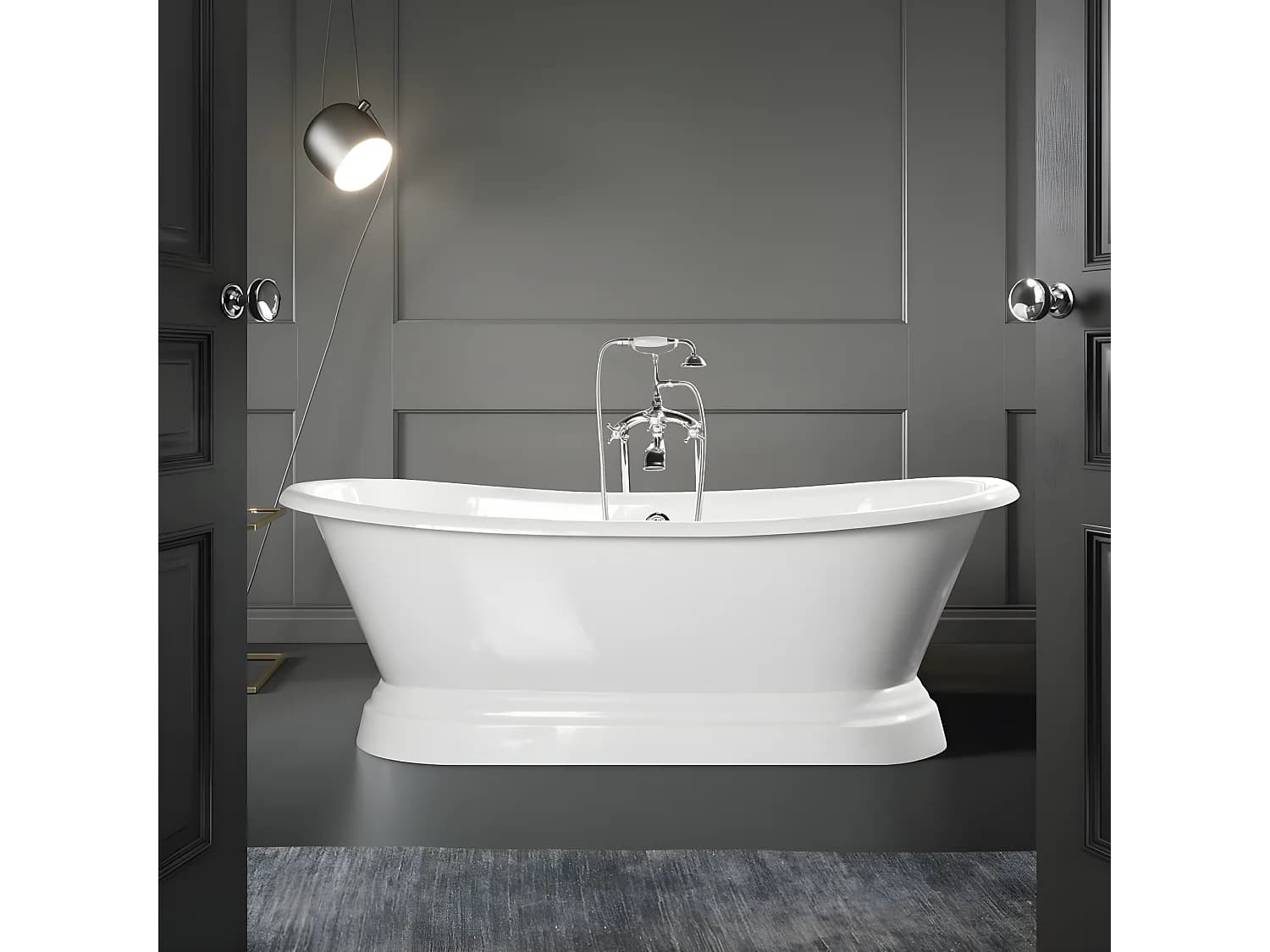 Baignoire îlot sur socle en fonte émaillée SOUTHPORT Blanche 180 cm Peinture blanche