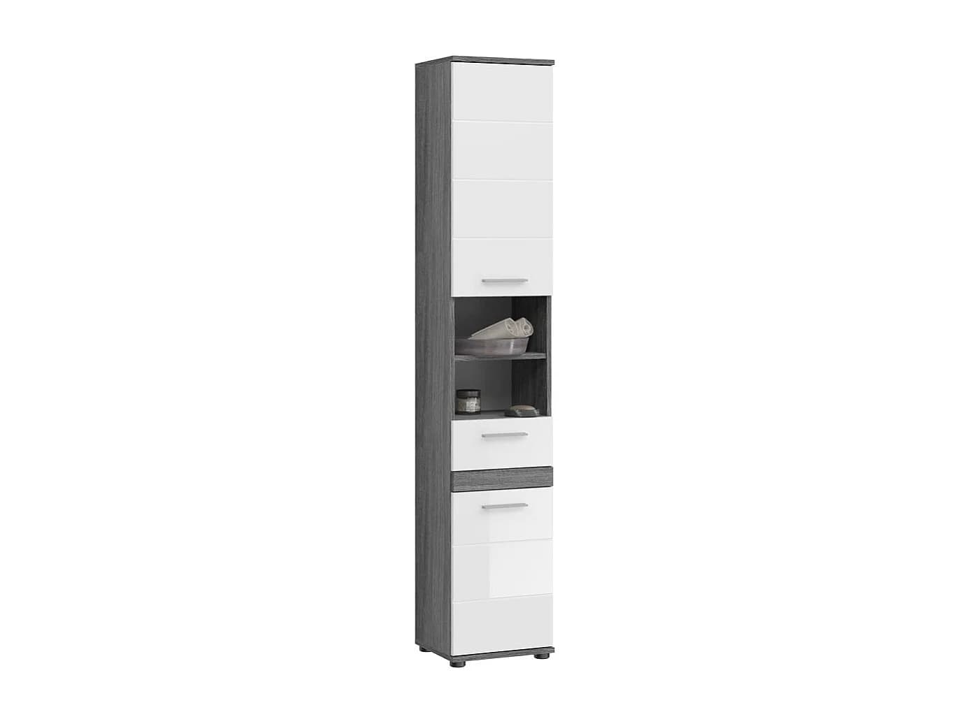 Blake armoire haute pour salle de bain 2 portes, 1 tiroir, 2 tablettes brillant blanc,enfumé.