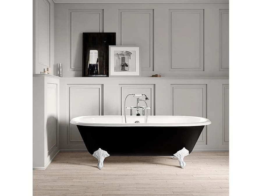 Baignoire sur pieds rétro en fonte PLYMOUTH Noire 153 cm Pieds blancs