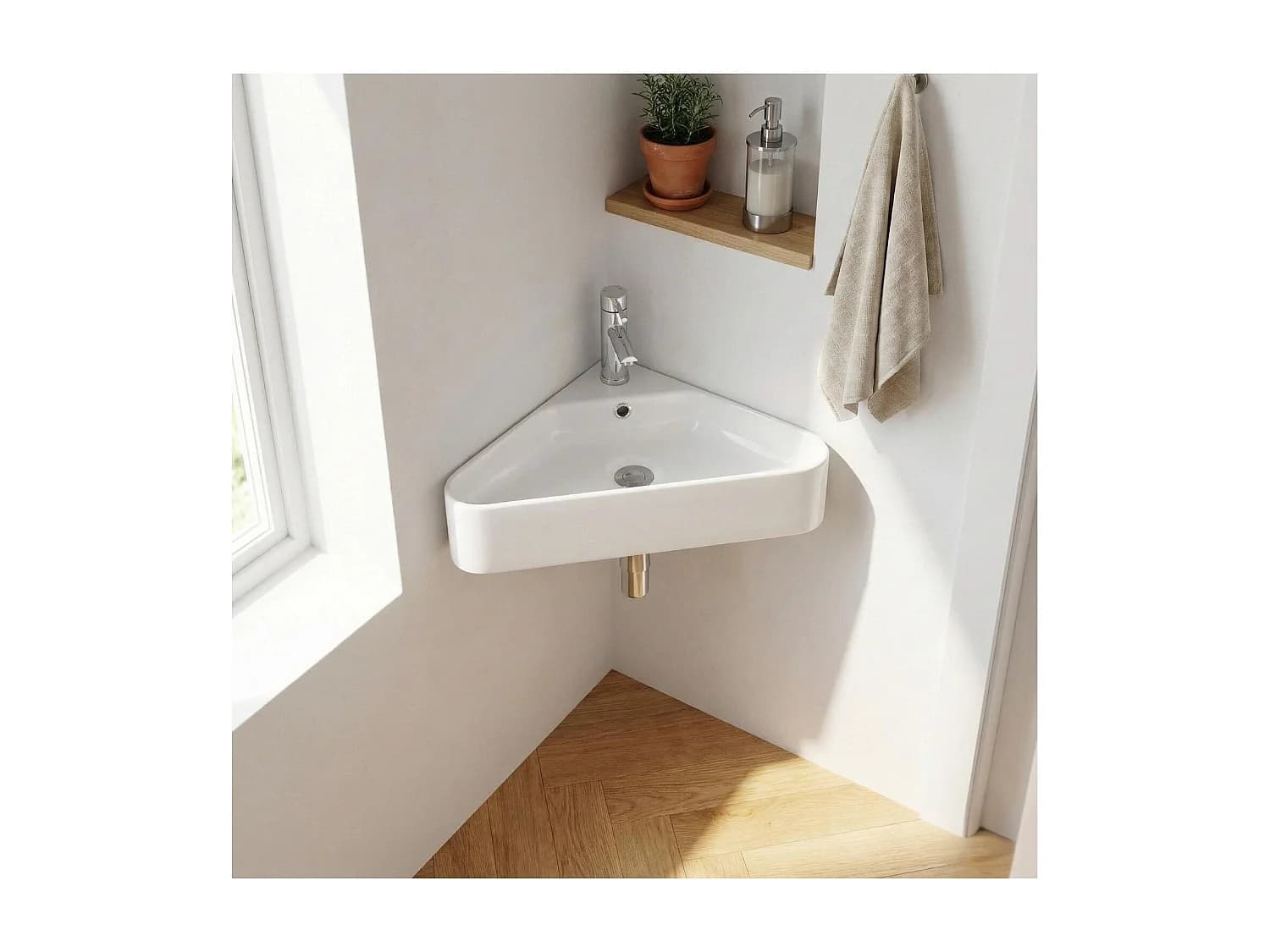 Vasque à suspendre d'angle en céramique blanche 42,5cm