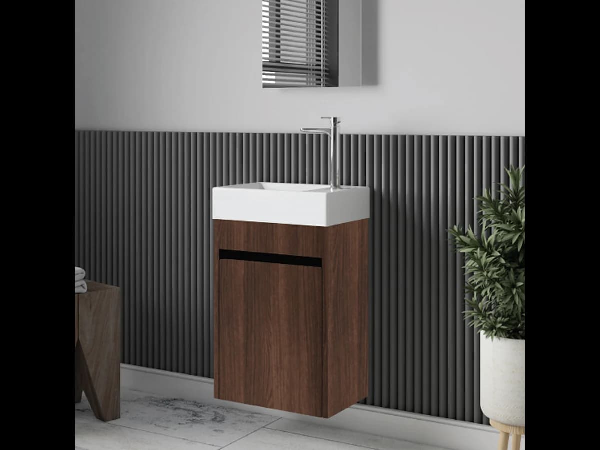 Meuble lave-main salle de bain design MESSINA largeur 45 cm noyer