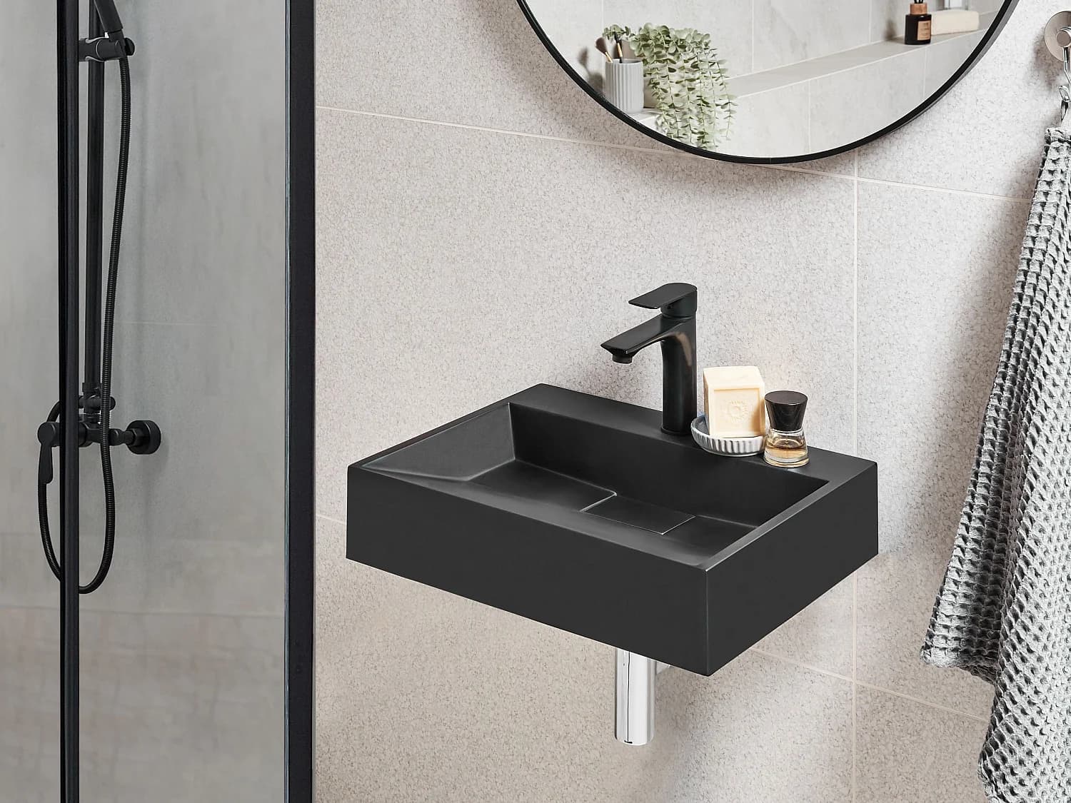 Vasque suspendue 50 x 38 cm noire QUENKO