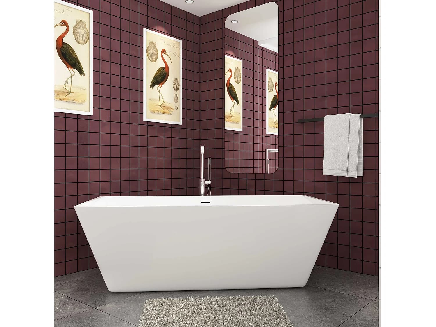 Baignoire îlot rectangulaire - 360L - L.170 x l.80 x H.58cm blanc en Acrylique - avec Bonde et trop plein - Préassemblée, facile à installer