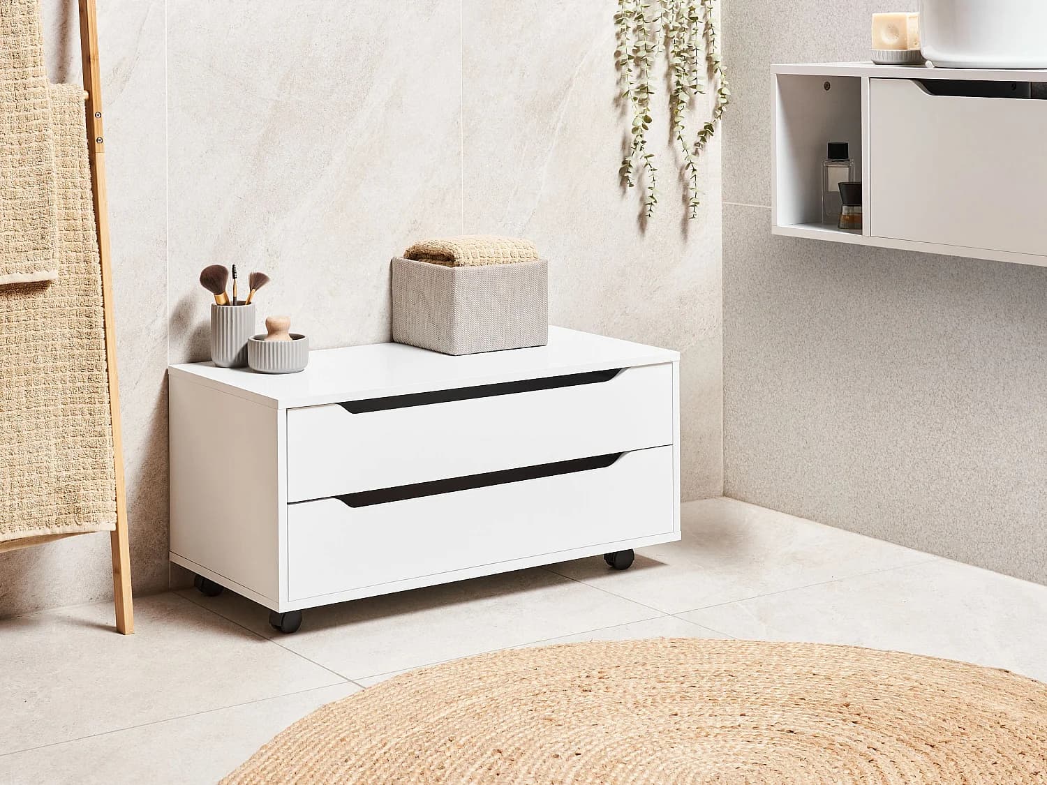 Meuble haut OSASCO avec roues 80 cm Blanc