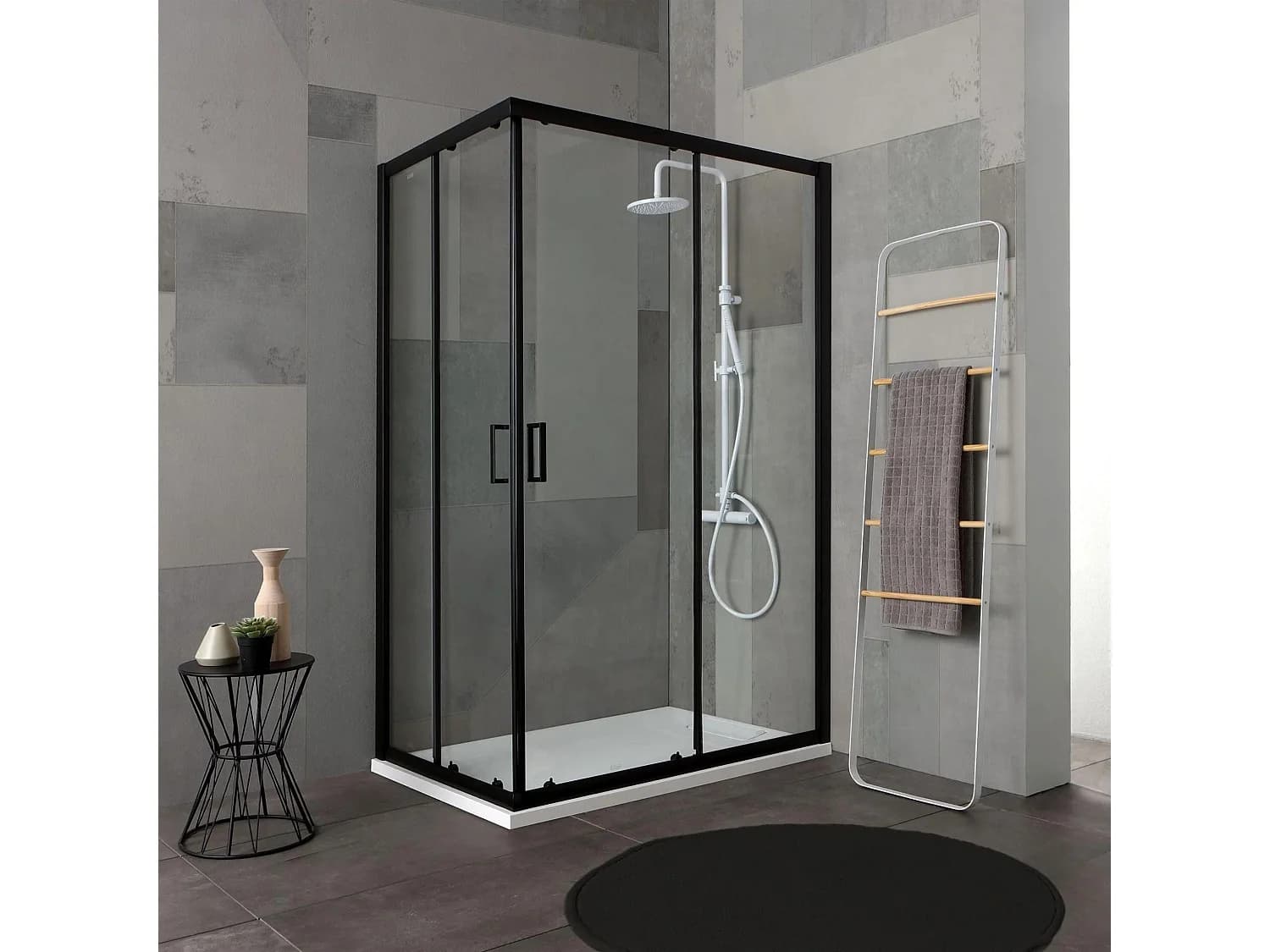 Cabine de douche rectangulaire "Cielo" en verre transparent avec profil noir mat cm 80x100 190h